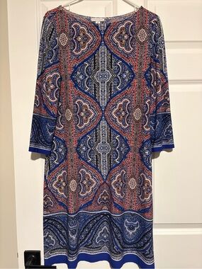 London Times Blue and Red Paisley Midi Dress